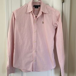 Ralph Lauren pink striped 100% cotton button down shirt